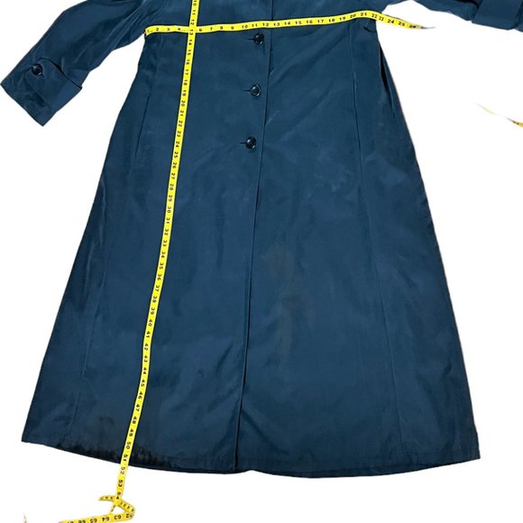 Vtg Jones New York Dark Teal Maxi Flare Trench Coat Wool & Satin Linings, Sz S/M - Picture 4 of 16